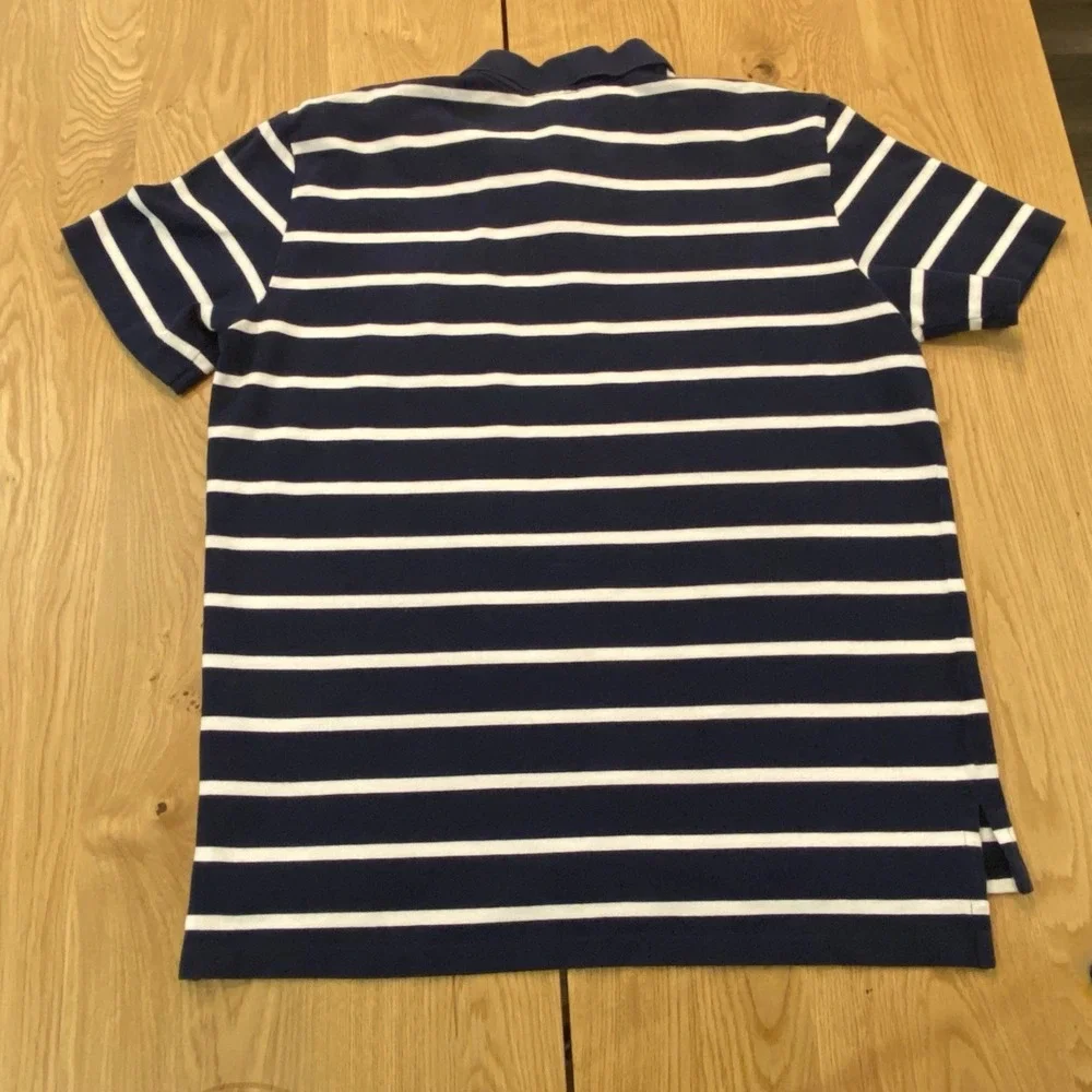 Vintage Polo Ralph Lauren Blue White Striped Collard Shirt Mens XL‎ Pocket Polo